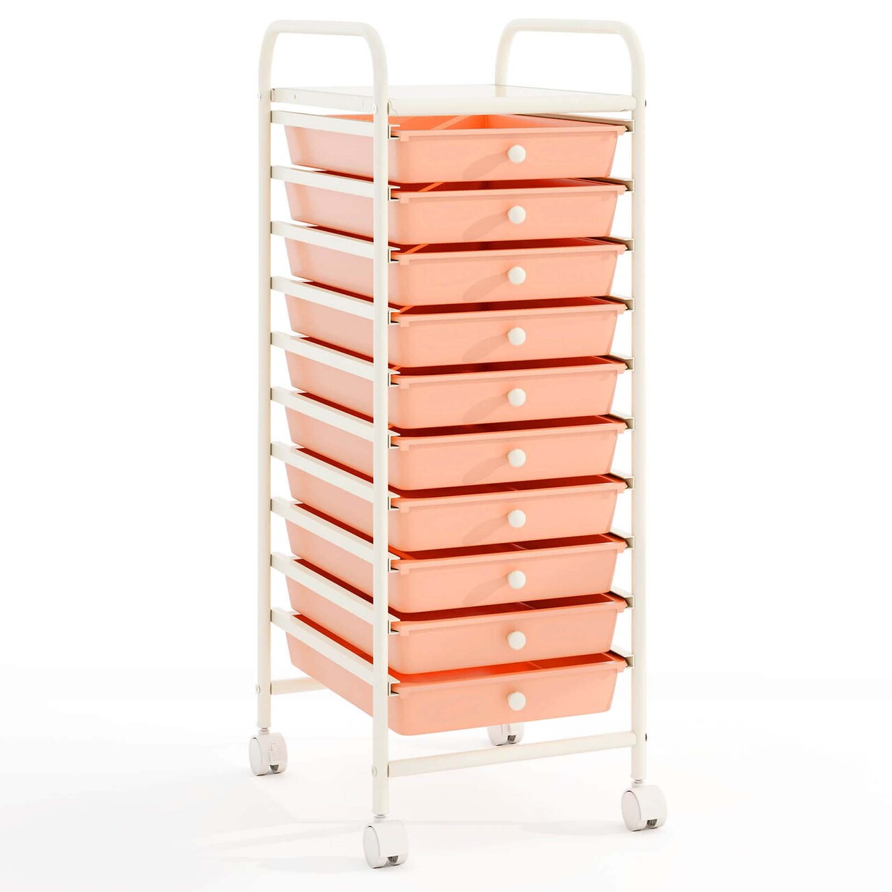 Costway 10 Drawer Rolling Storage Cart Scrapbook Paper Office School Organizer Gradient Black/Gradient Pink/Multicolor/Yellow/Colorful/Clear/Black/Hot Pink/Skin Pink/Purple